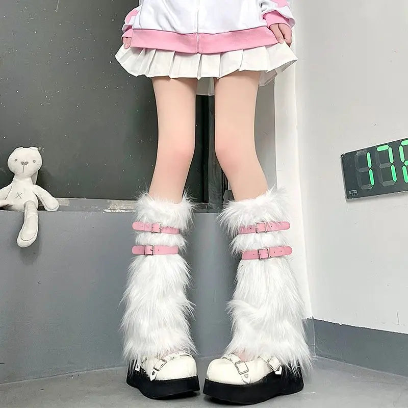 Y2K Faux Fur Leg Warmers & Boot Cuffs for Women – Winter Faux Fur Leg Warmers PLUSH Style F One Size