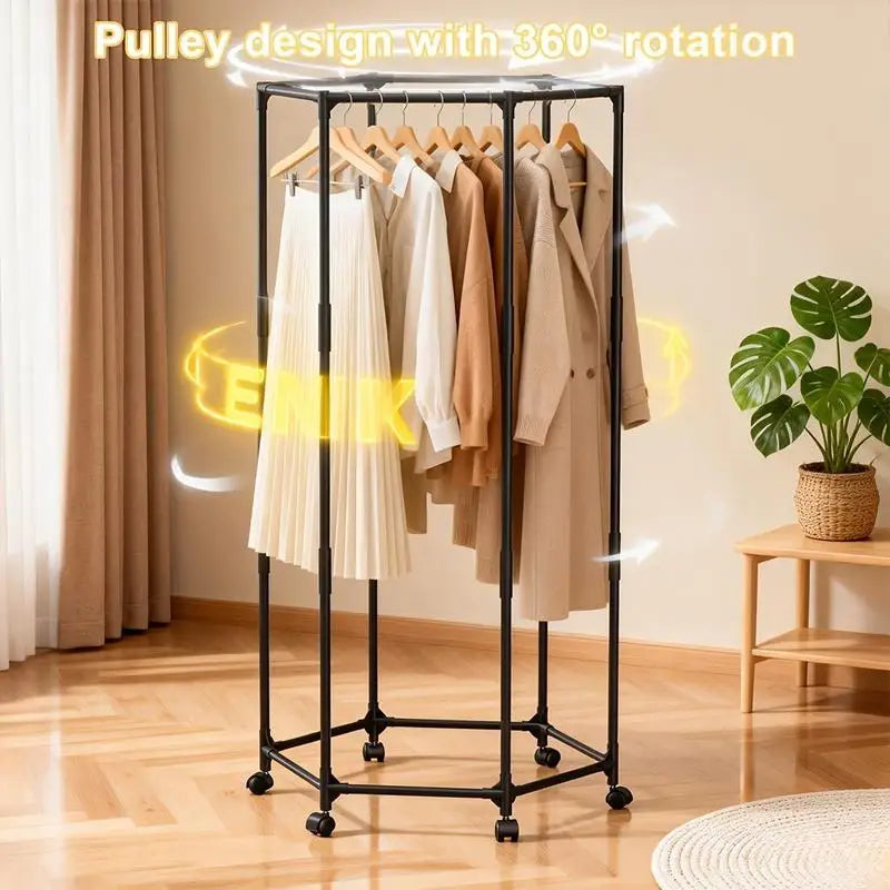 Hexagonal Rotary Clothes Rack – Freestanding Clothing Organizer Rotary Clothes Rack PLUSH