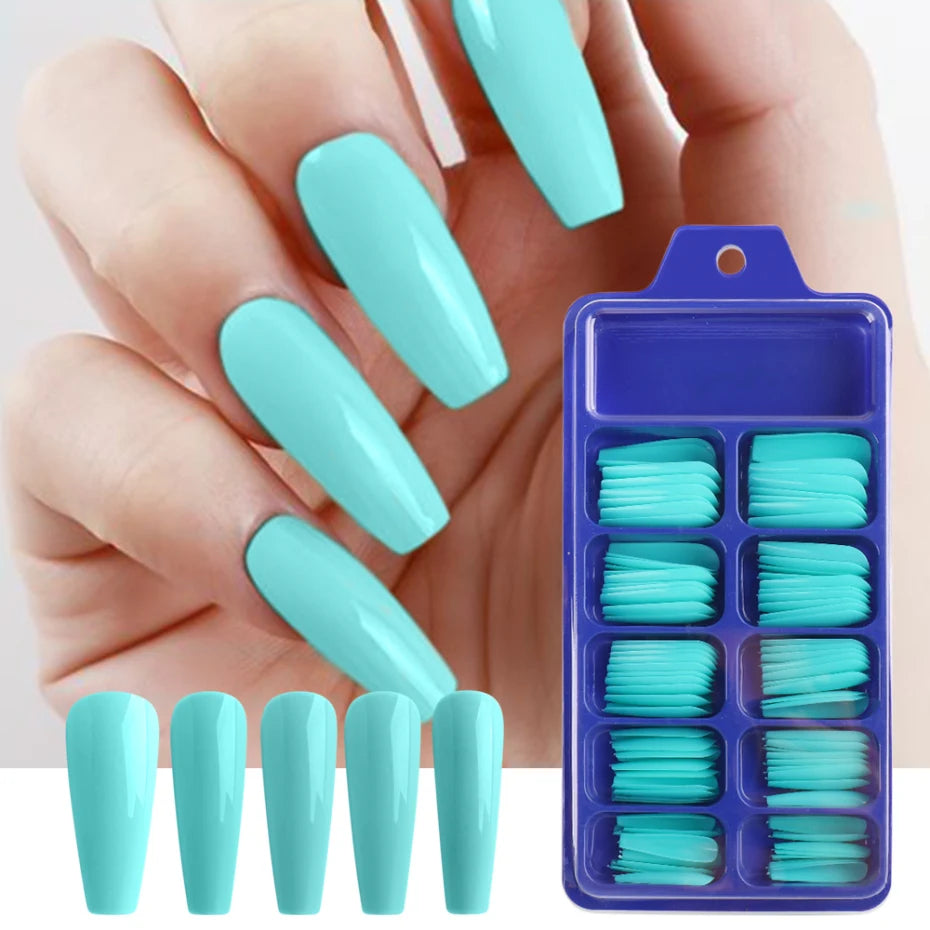 100pcs Coffin Press On Nails – Acrylic Nail Extension Kit Press On Nail Tips PLUSH 1895-16