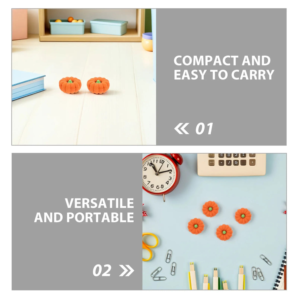 80pcs Mini 3D Pumpkin Erasers – Fall Kawaii School Stationery Novelty Erasers Set PLUSH