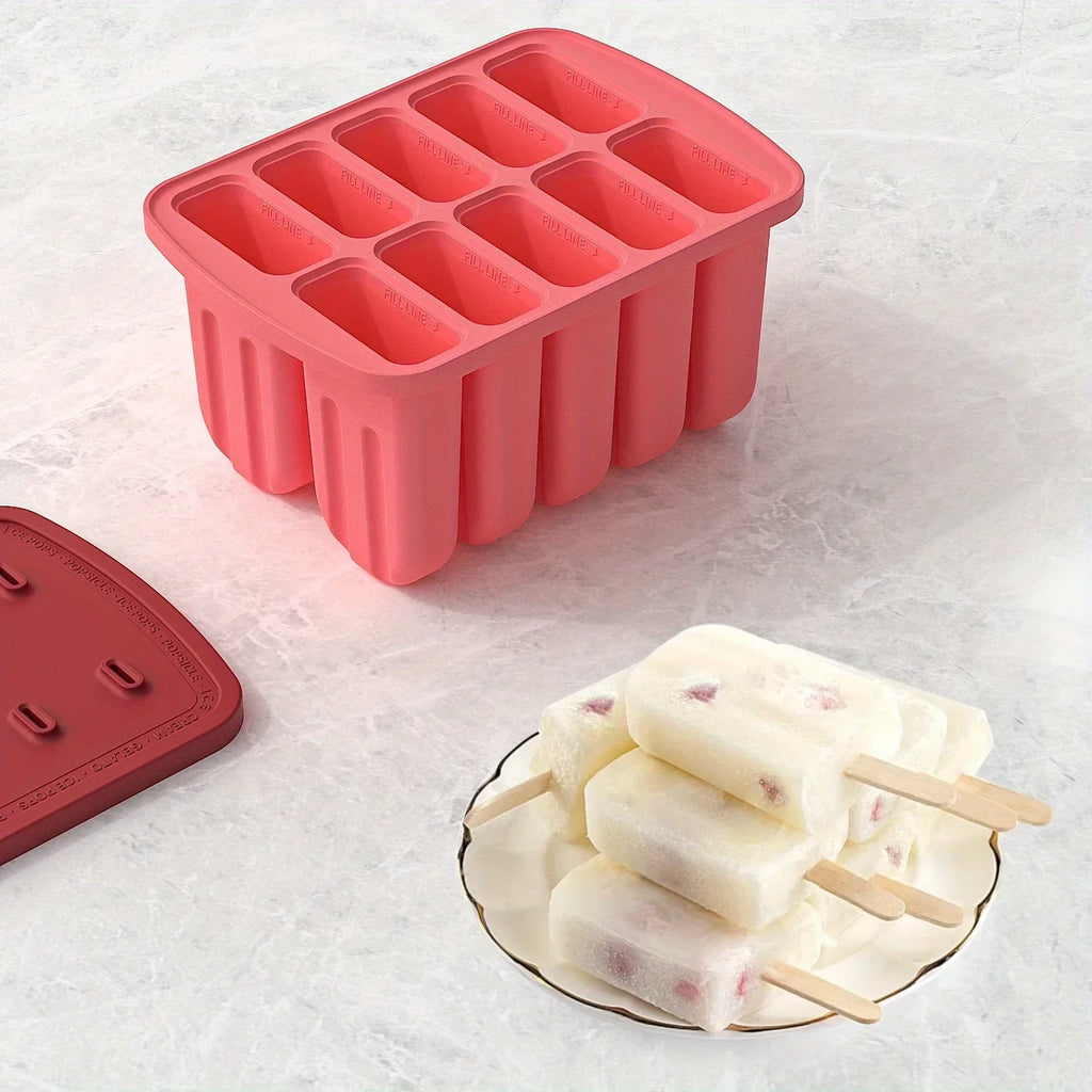 10-Cavity Silicone Popsicle Molds with 50 Sticks – Easy Release Popsicle Mold Set PLUSH