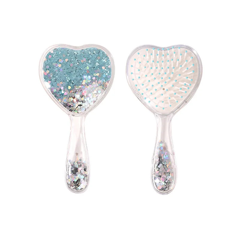 Glitter Heart-Shaped Air Cushion Hair Brush – Scalp Massage Hair Brush PLUSH Blue