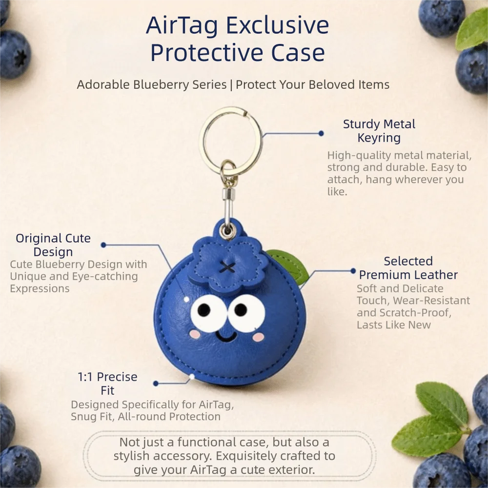 Blueberry PU Leather Keychain – Cute Cartoon Bag Charm Leather Keychain PLUSH