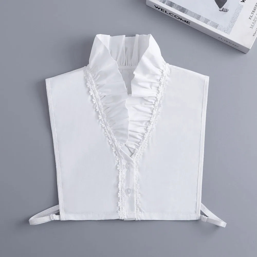 Women's Detachable Fake Collar V-Neck Ruffle Pleated Cuff Detachable Collar PLUSH Style 4
