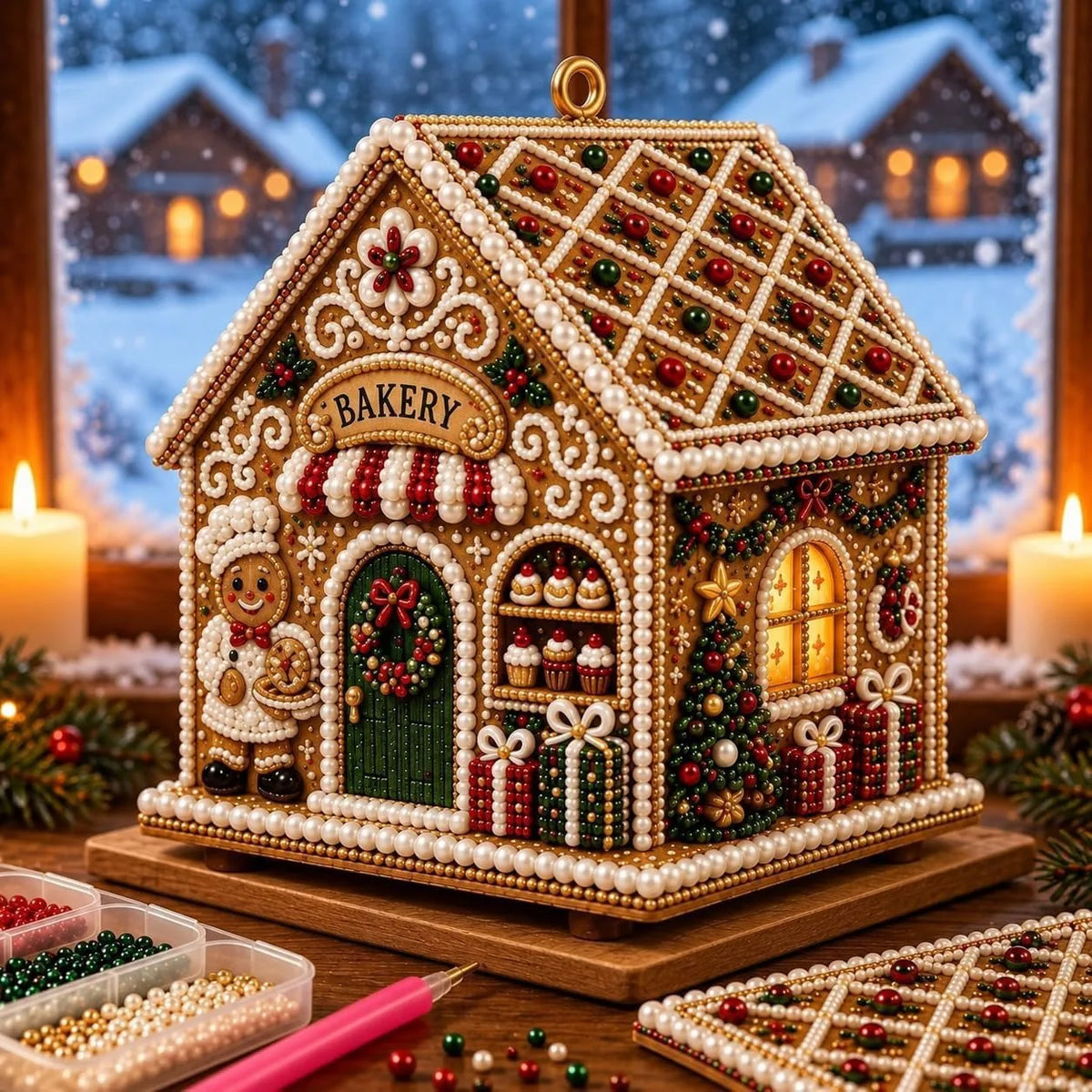 Wooden Christmas House Diamond Painting Set – 4-Sided Holiday Diamond Painting Kit PLUSH Christmas 5