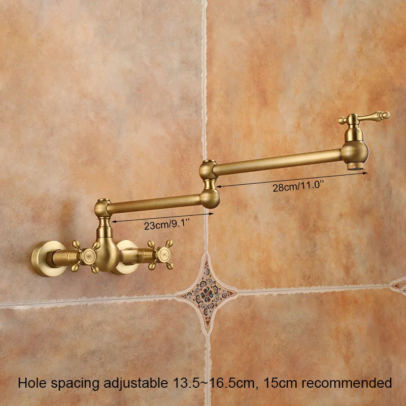 Wall-Mounted Antique Brass Kitchen Faucet Dual Handle EL542A Kitchen Faucet PLUSH