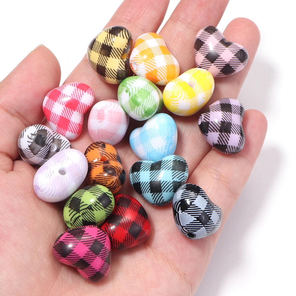 10pcs Plaid Heart Acrylic Spacer Beads – DIY Jewelry Making Acrylic Spacer Beads PLUSH