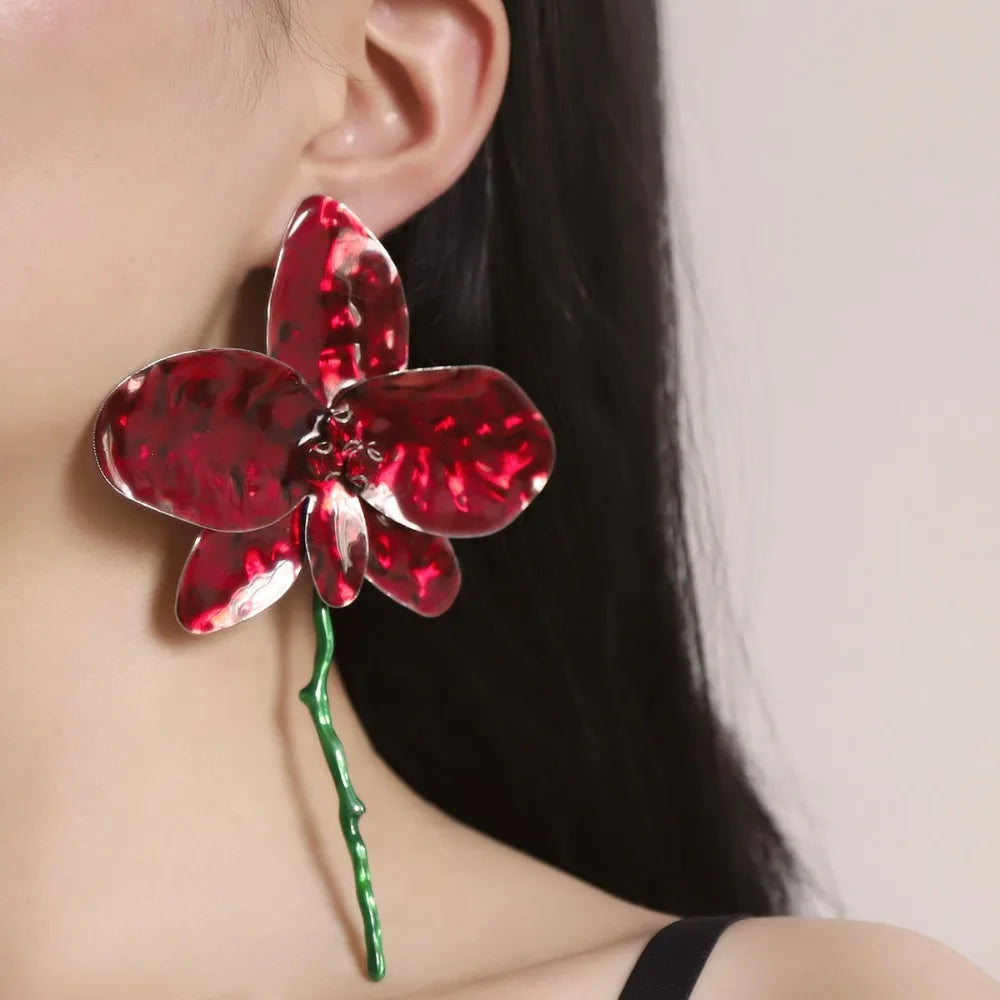 Vintage Enamel Flower Dangle Earrings – Bold Statement Jewelry Dangle Earrings PLUSH
