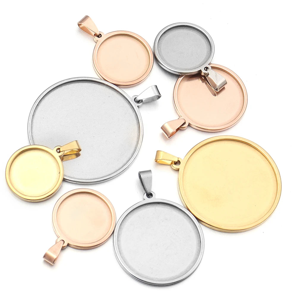 5pcs Stainless Steel Round Blank Pendant Tray Base DIY Jewelry Jewelry Pendant Tray PLUSH