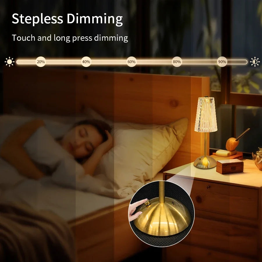Crystal LED Rechargeable Table Lamp – Dimmable Bedside Night Light LED Table Lamp PLUSH