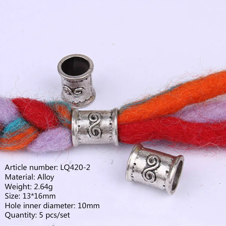 5pcs Silver Viking Dreadlock Hair Beads – Braid Cuffs & Clips Hair Bead Cuffs PLUSH 5pcs NO.37