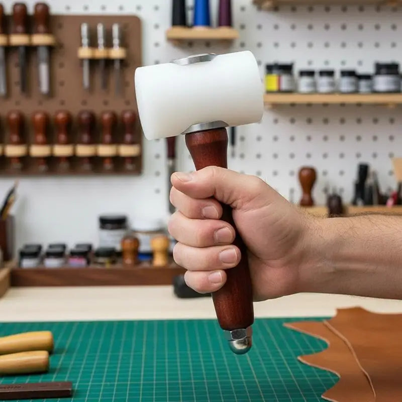 Leather Carving Hammer Nylon Mallet Ergonomic Wooden Handle Leathercraft Mallet PLUSH