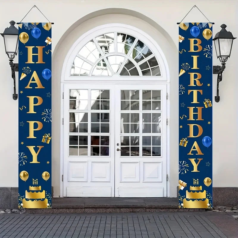 Birthday Door Banner Pair Black Gold – Indoor & Outdoor Decor Party Door Banner PLUSH