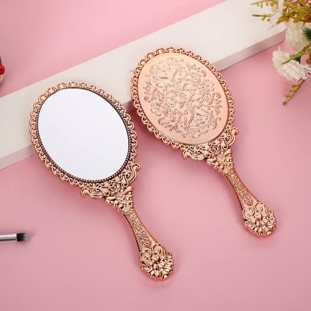 Vintage Handheld Makeup Mirror – Portable Round Cosmetic Mirror Handheld Makeup Mirror PLUSH Rose Gold