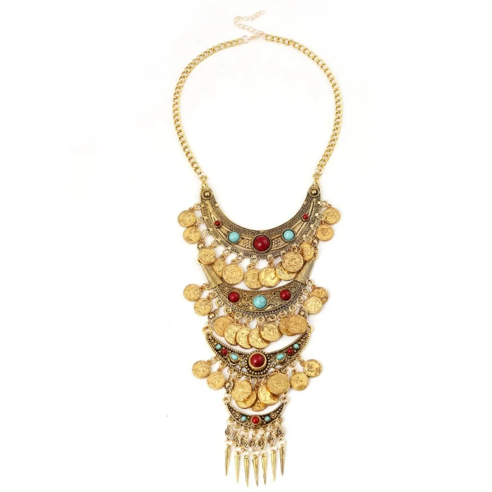 Vintage Bohemian Tassel Necklace – Ethnic Stone & Tibetan Beads Pendant Tassel Necklace PLUSH Style B