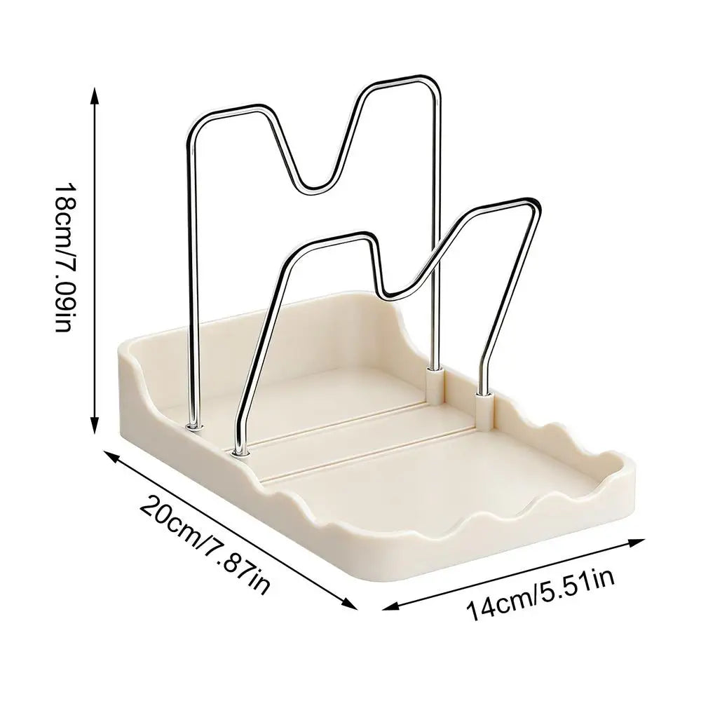 Double Layer Pan Lid Organizer Rack with Drip Tray Kitchen Lid Organizer PLUSH White