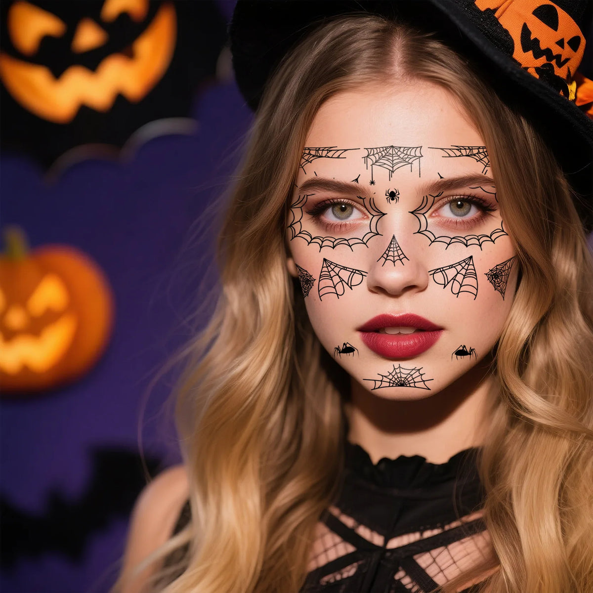 Halloween Temporary Tattoos Kit – Spider Web, Bat & Spider Temporary Tattoo Kit PLUSH