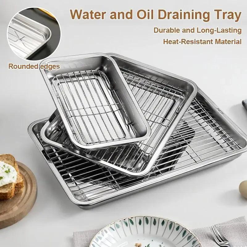 Stainless Steel Baking Tray & Cooling Rack Set | Oven Safe Baking Tray Set PLUSH