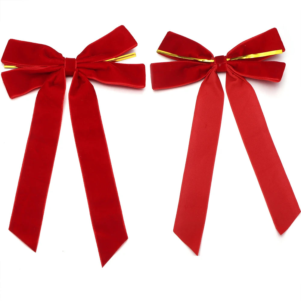 2pcs Velvet Bow with Twist Tie – Christmas & Party Décor Decorative Bow PLUSH red 13x22cm