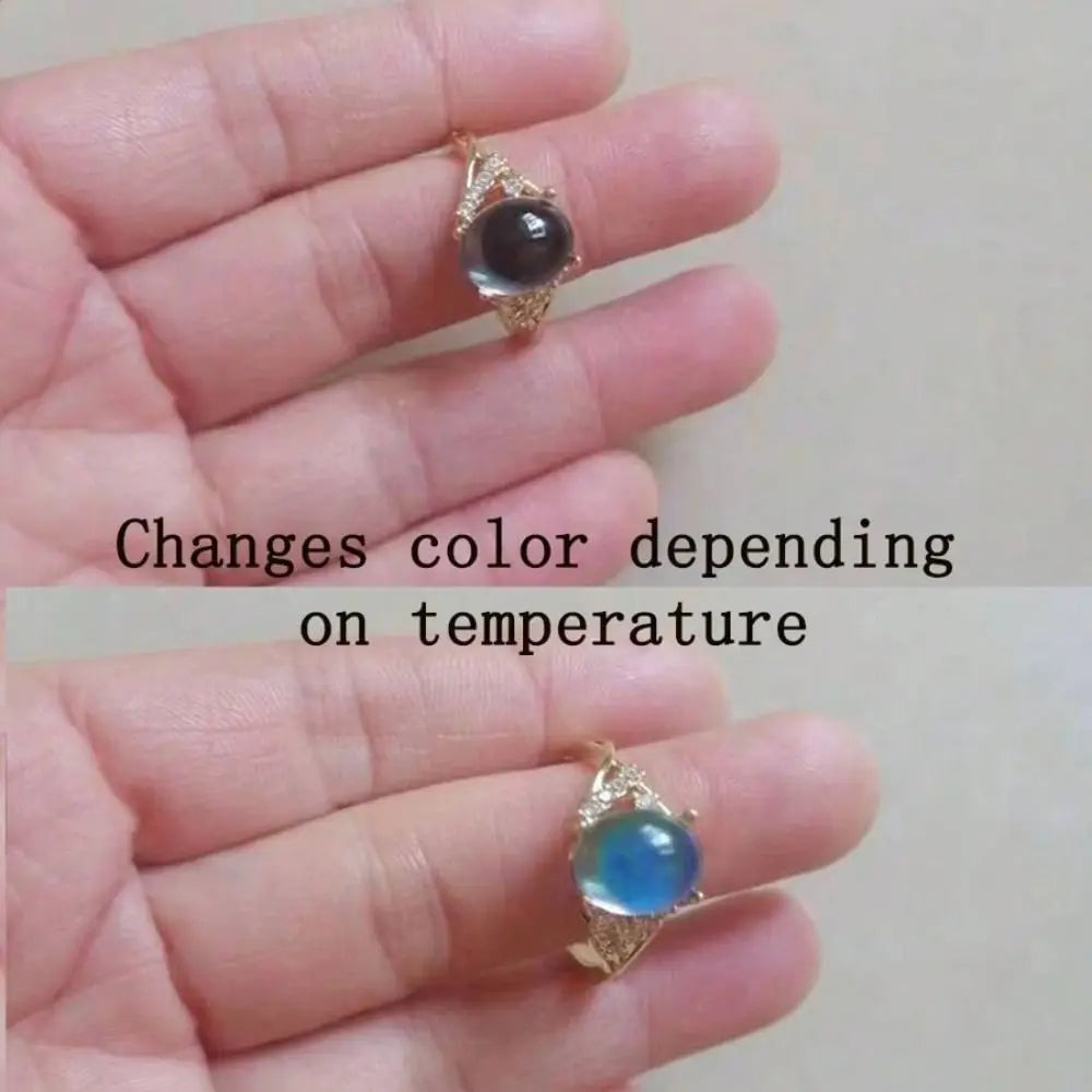 Color-Changing Mood Ring – Oval Moonstone Retro Adjustable Mood Ring PLUSH