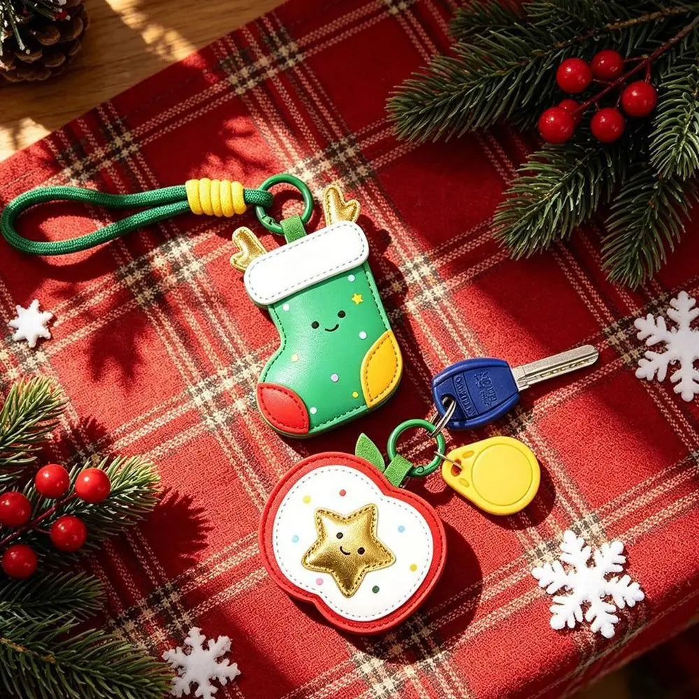 Cute Christmas PU Leather Keychain – Reindeer & Star Bag Charm Christmas Bag Charm PLUSH