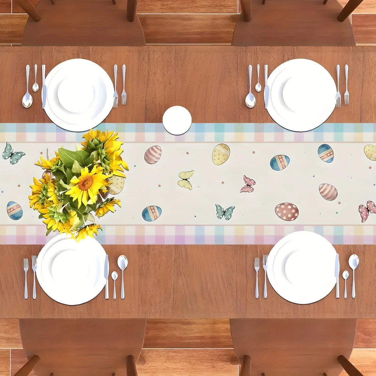 Happy Easter Tablecloth – Rabbit, Eggs & Floral Print | Festive Holiday Tablecloth PLUSH