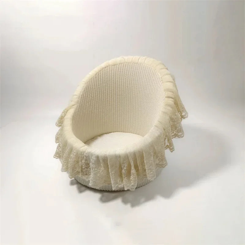 Newborn Photography Prop Mini Lace Round Sofa Bean Bag Photography Prop Sofa PLUSH