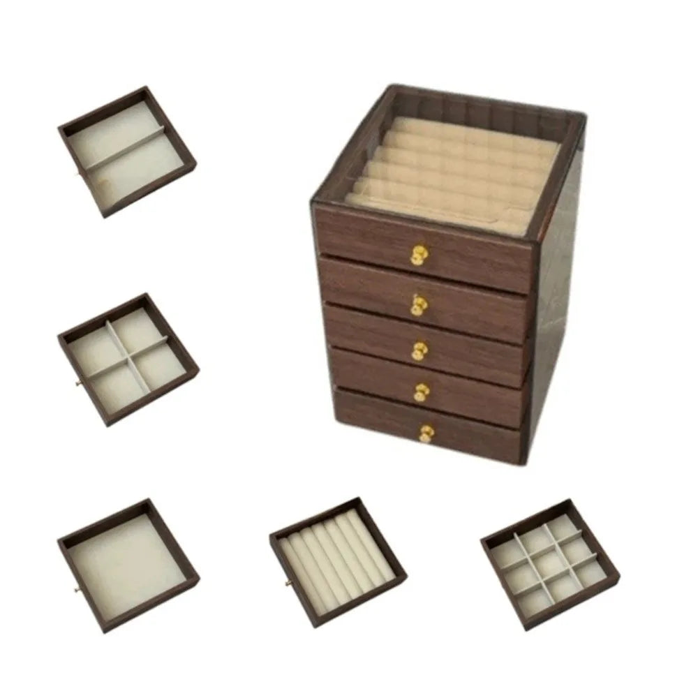 Walnut Grain Jewelry Box – 3 or 5 Drawer Dust-Proof Storage Jewelry Storage Box PLUSH A 5Layer