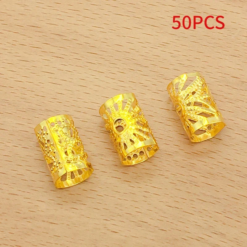 50/100pcs Metal Hair Braid Rings – Dreadlock Cuff Clips Hair Braid Rings PLUSH 50pcs Gold