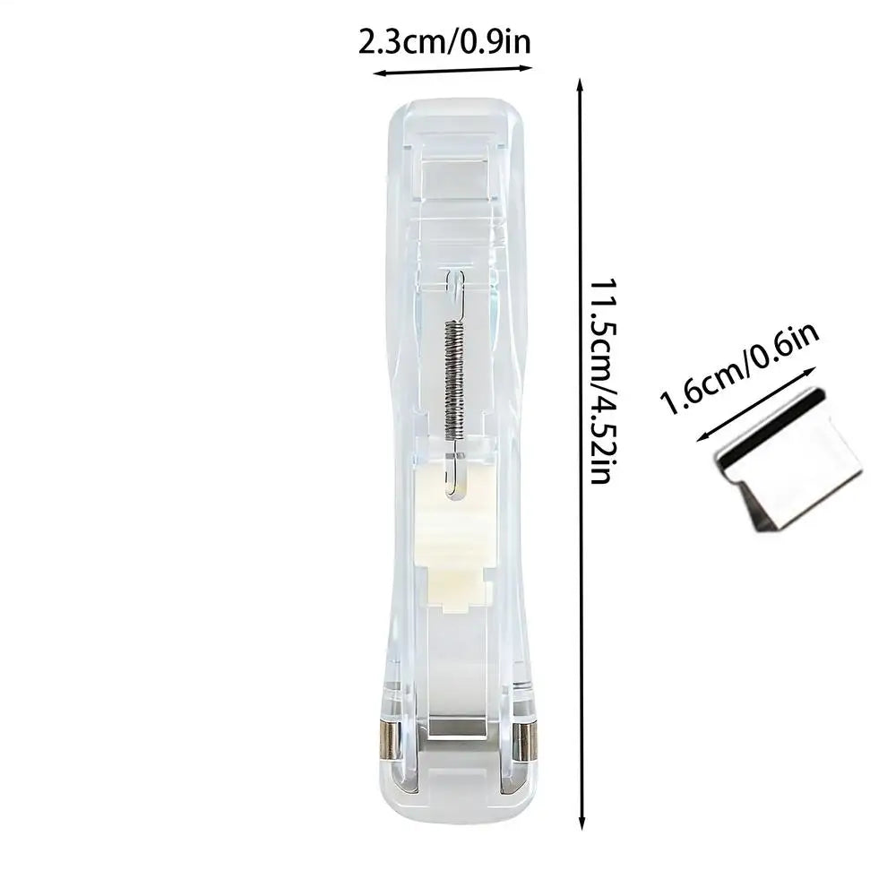 Mini Traceless Push Stapler – Reusable Office & School Binder Mini Push Stapler PLUSH Transparent