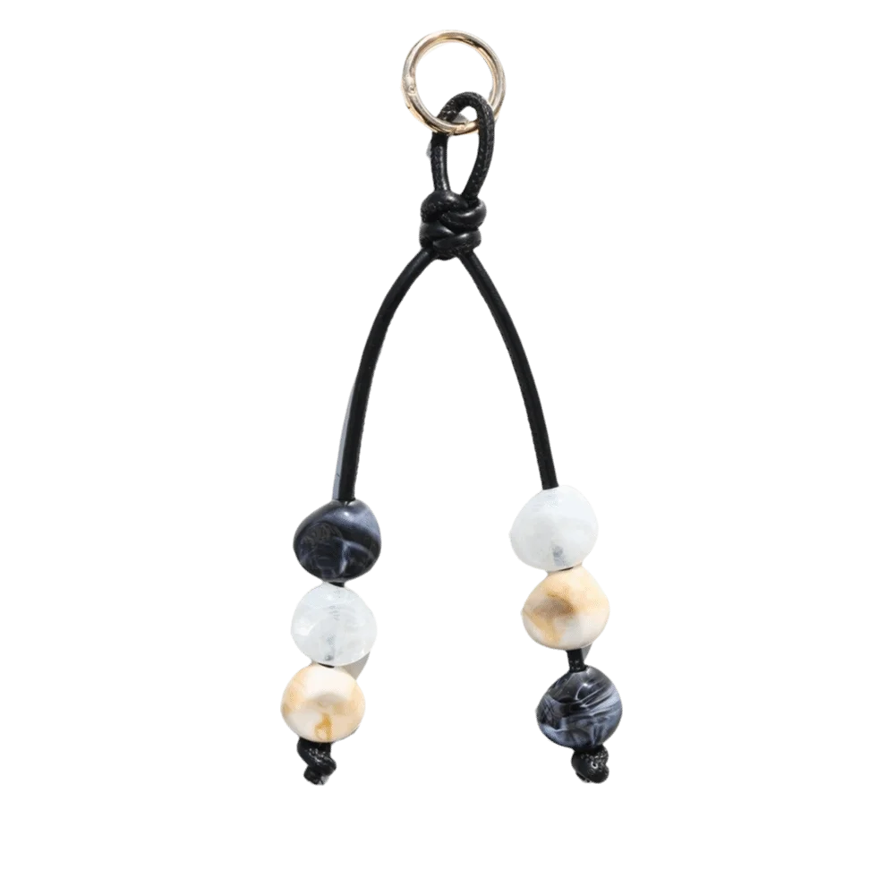 Vintage Boho Resin Beaded Keychain – PU Braided Cord Keyring Beaded Keychain PLUSH Style H