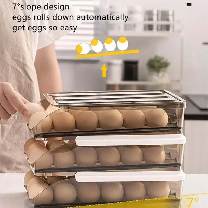 Automatic Slide Egg Organizer – 54-Egg Fridge Storage Box Egg Storage Organizer PLUSH