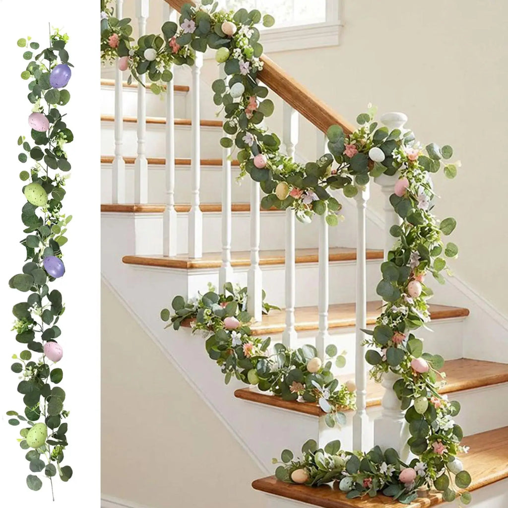 2-Pack Artificial Easter Egg Garland Wreaths | Spring Vine Decor Easter Garland Wreath PLUSH