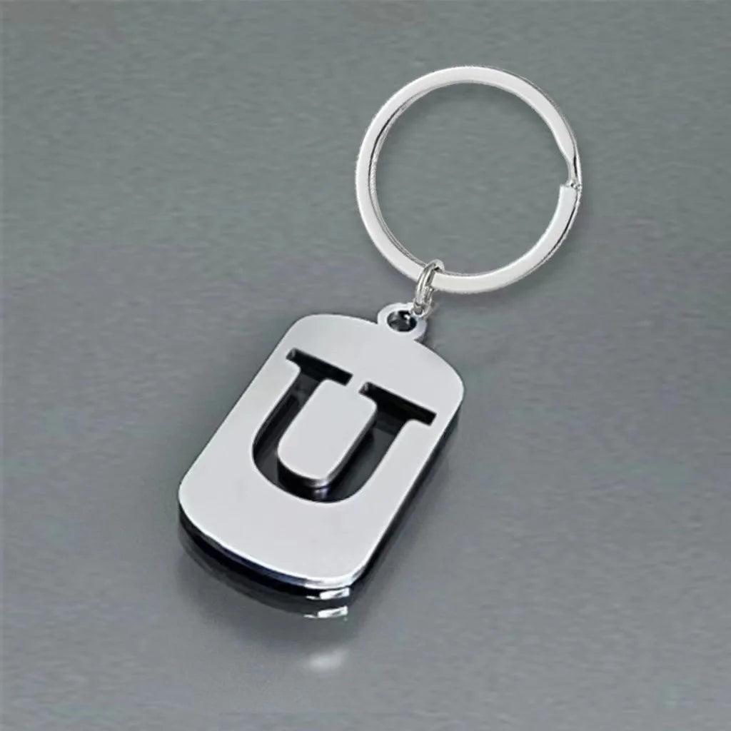 Stainless Steel Initial Letter Keychain – Men's Bag Pendant Letter Keychain PLUSH U