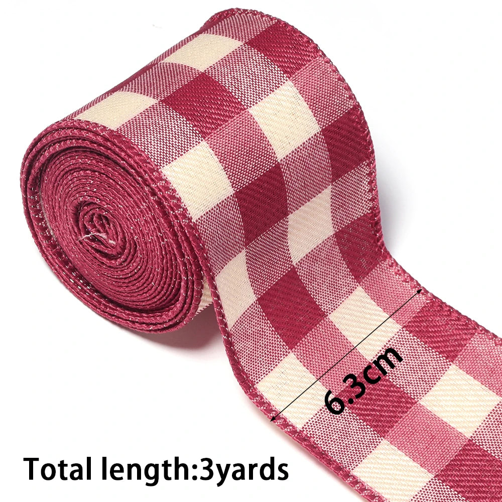 3 Yards Plaid Linen Ribbon for DIY Gift Wrapping & Bows Craft Ribbon PLUSH