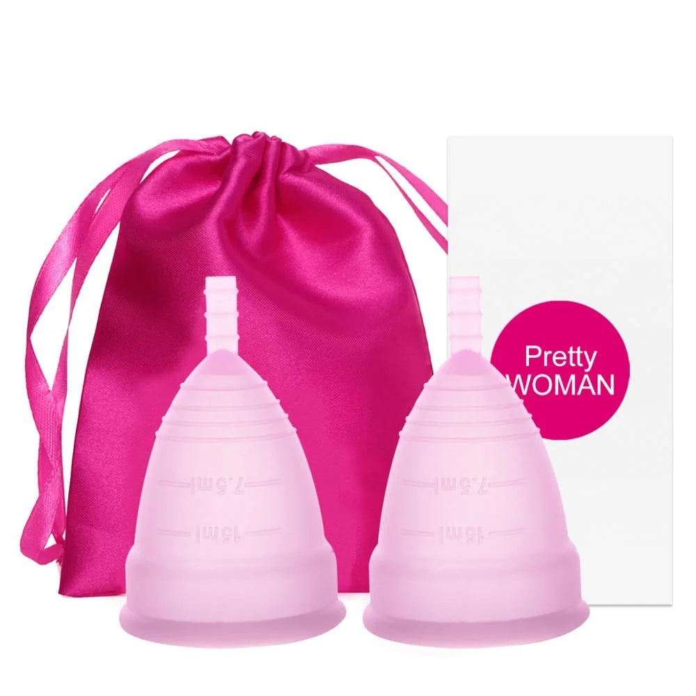 Medical Grade Silicone Menstrual Cup S & L | XceeFit Menstrual Cup PLUSH L Size 2Pcs-1Clothbag-Pink
