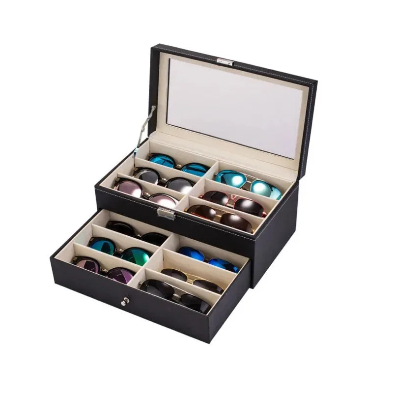 PU Leather Double Layer Glasses & Jewelry Storage Box Glasses Storage Box PLUSH