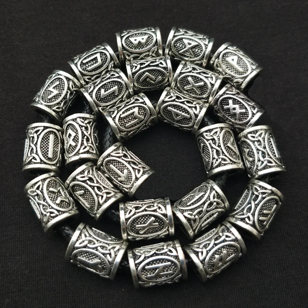 24pcs Viking Rune Metal Tube Beads – Beard Braid Dreadlock DIY Hair & Beard Beads PLUSH Antique Silver 24pc