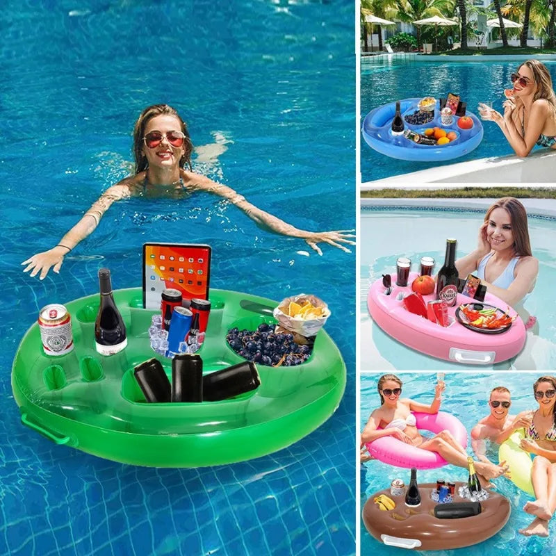 Inflatable Floating Pool Drink Cooler with Cup Trays – PVC Inflatable Pool Float PLUSH
