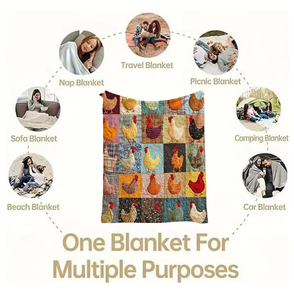 Chicken Print Flannel Throw Blanket – Soft Animal Pattern Quilt Flannel Throw Blanket PLUSH