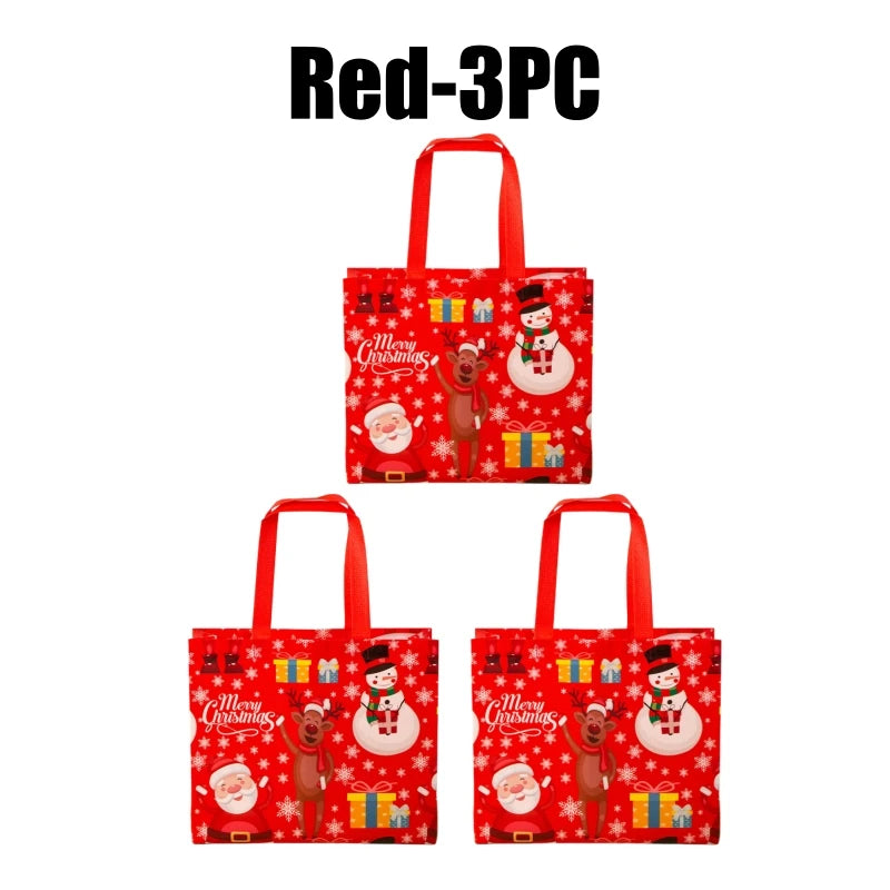 Christmas Non-Woven Gift Tote Bags with Handles – Xmas Party Christmas Gift Bags PLUSH Red-3PC L-36x47cm