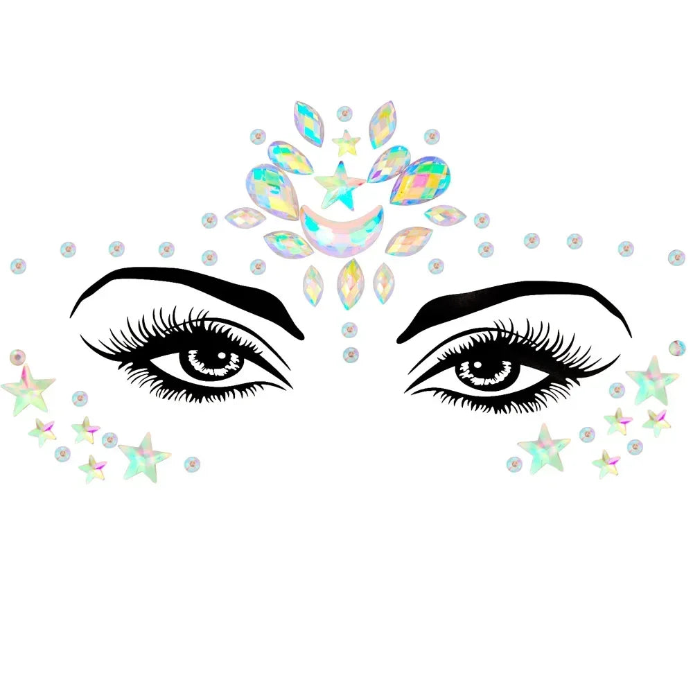 Crystal Face Gems Rhinestone Temporary Tattoo Stickers