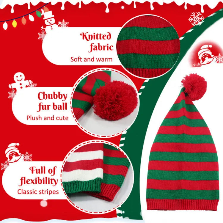 Winter Long Tail Elf Hat Christmas Knit Pom Pom Santa Hat Christmas Elf Hat PLUSH