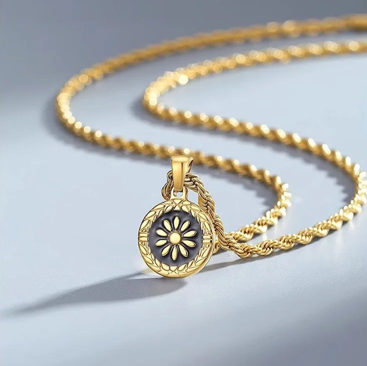 Vintage Sunflower Pendant Necklace – Titanium Steel Hip Hop Pendant Necklace PLUSH gold