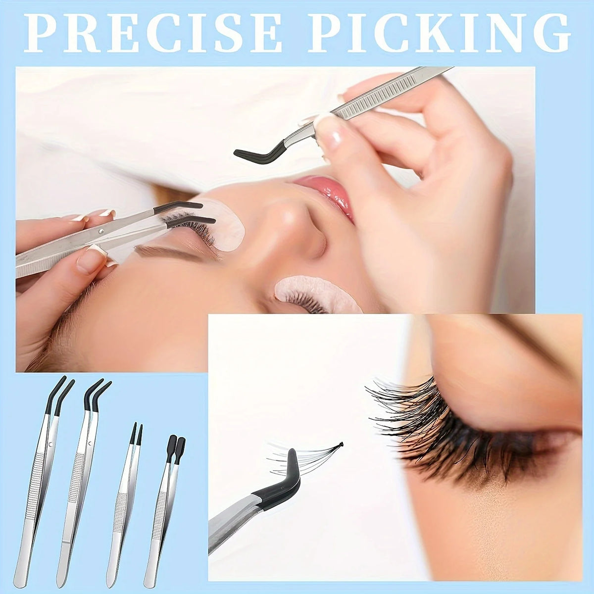 4pcs Stainless Steel Tweezers Set – Rubber Coated Flat & Curved Tips Craft Tweezers Set PLUSH