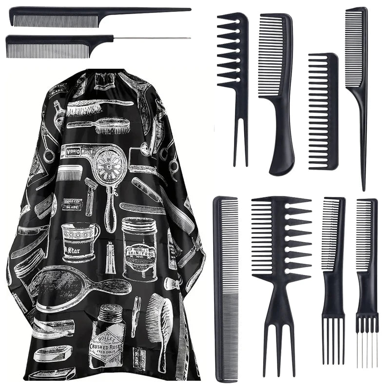 Salon Barber Cape Set 11/15pcs – Cloak, Brush & Comb Barber Cape Set PLUSH 11pcs set A