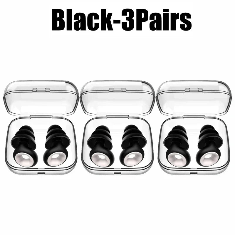 Silicone Earplugs Noise Reduction Soundproof Sleep Ear Plugs Noise Reduction Earplugs PLUSH Black-3Pairs