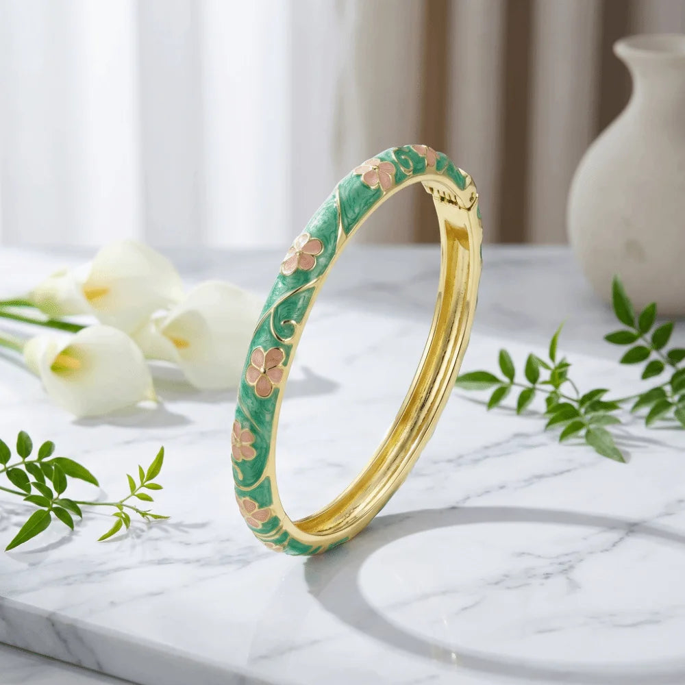 Cloisonné Enamel Floral Bangle – Vintage Ethnic Bracelet Enamel Bangle PLUSH