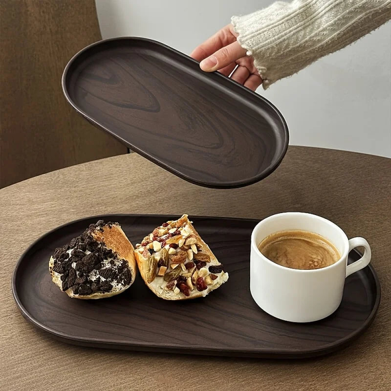 Black Walnut Wood Grain Serving Tray – Reusable Plastic Serving Tray PLUSH