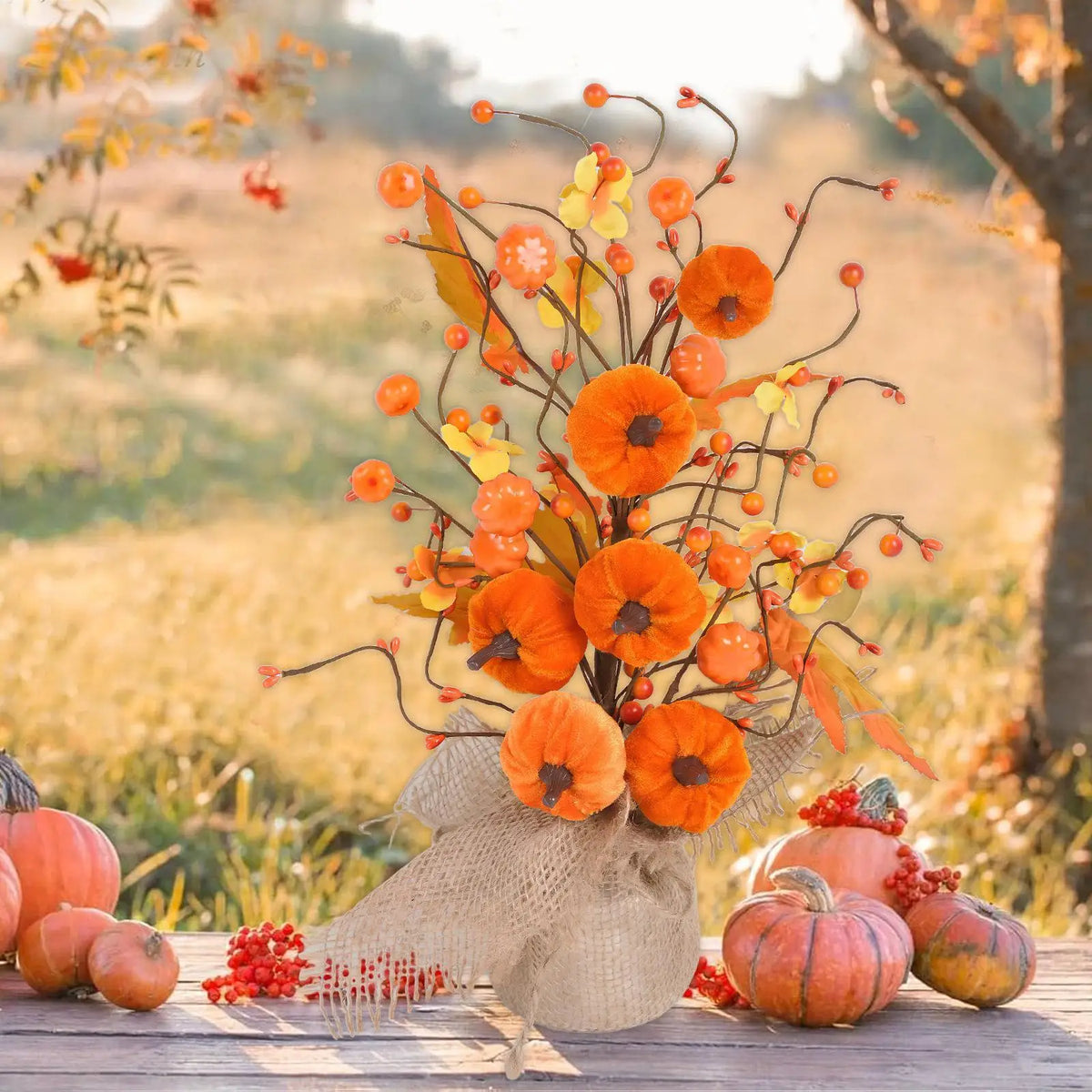 Fall Artificial Pumpkin Tree Autumn Tabletop Centerpiece Decor Artificial Fall Decor PLUSH
